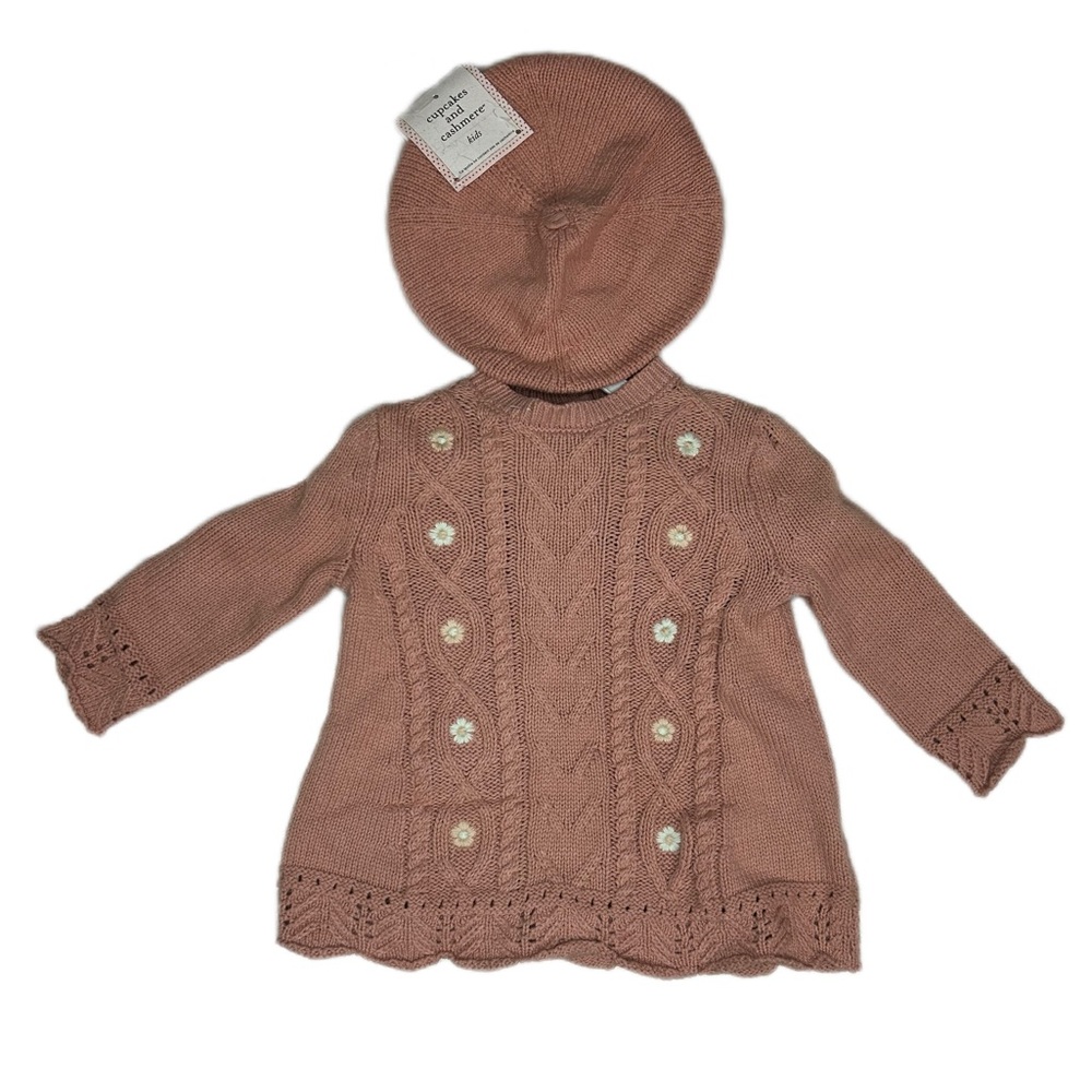 cupcakes & cashmere Kids Knit Jacket and Beret - Pink